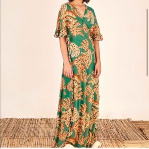 🥭FARM Rio Green Raining Bananas Maxi Wrap Dress
